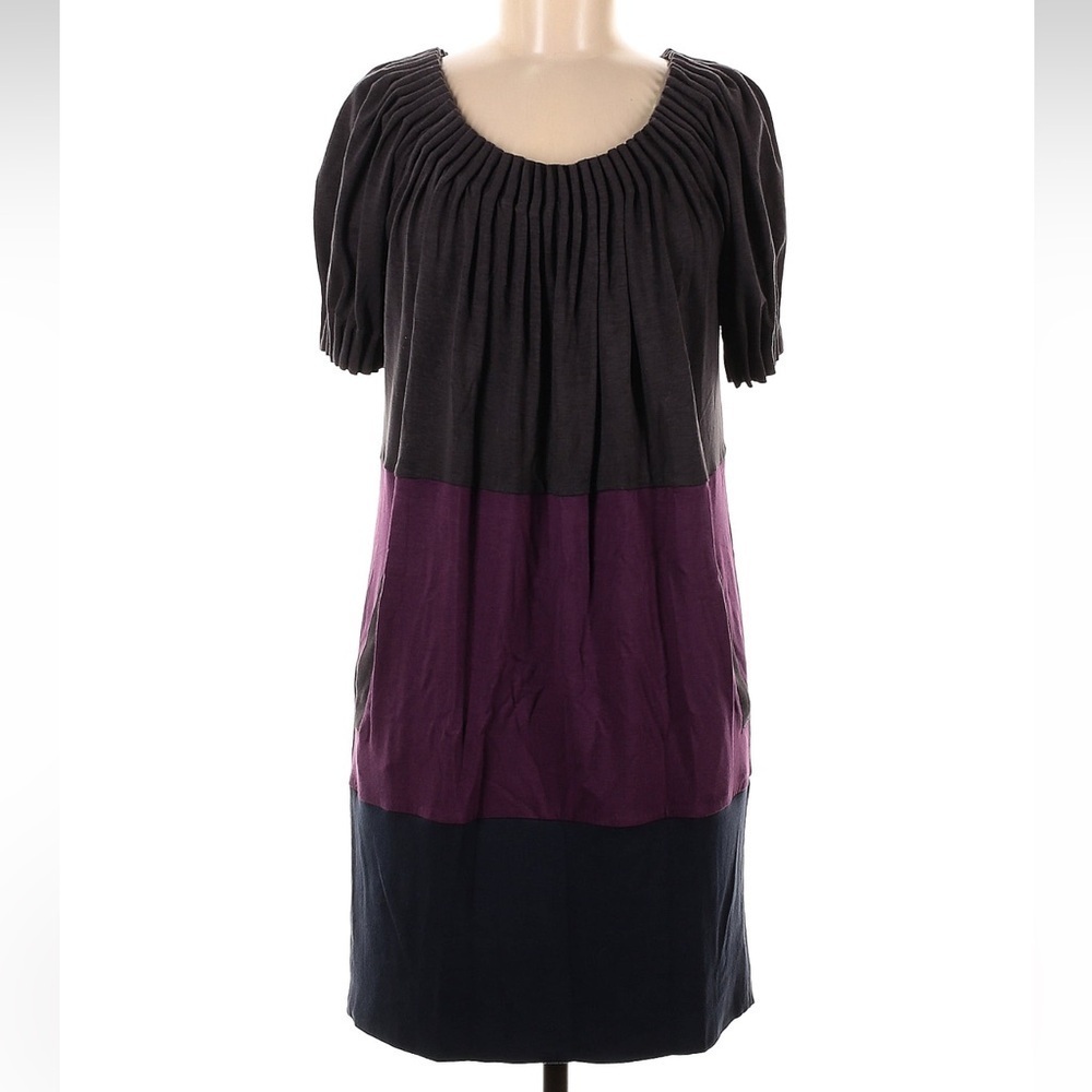 BCBGMAXAZRIA Black Navy Purple Colorblock Off The Shoulders Dress Size Medium M